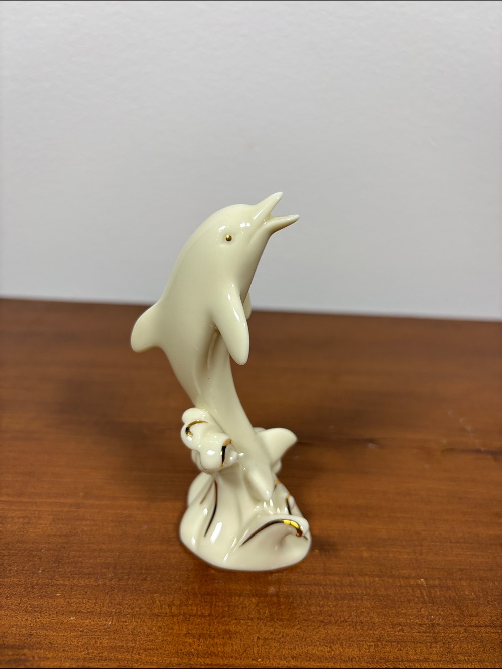 VTG Lenox Cream Small Porcelain Dolphin On Wave Figurine Home Decor Beach Gold
